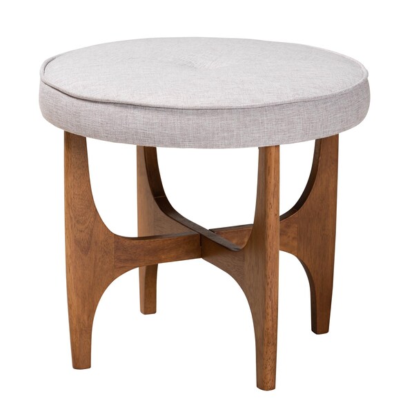Baxton Studio Theo Japandi Greyish Beige Fabric and Walnut Brown Finished Wood Ottoman Footstool 233-13169-ZORO - main